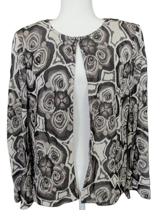St. John Sweaters - St. John Womens Black Cream Neutral Floral Print Knit Cardigan Sweater Size 12